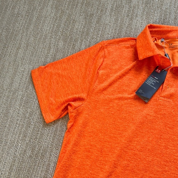 Under Armour Men's Size L Bright Orange Heat Gear Golf Dri Fit Polo Shirt - Picture 4 of 11